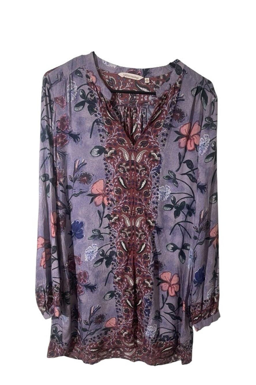 Soft Surroundings Large Purple Floral Boho Tunic Whimsy Modal Botanical